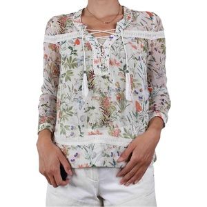 THE KOOPLES Floral Tasseled Lace-Up Blouse